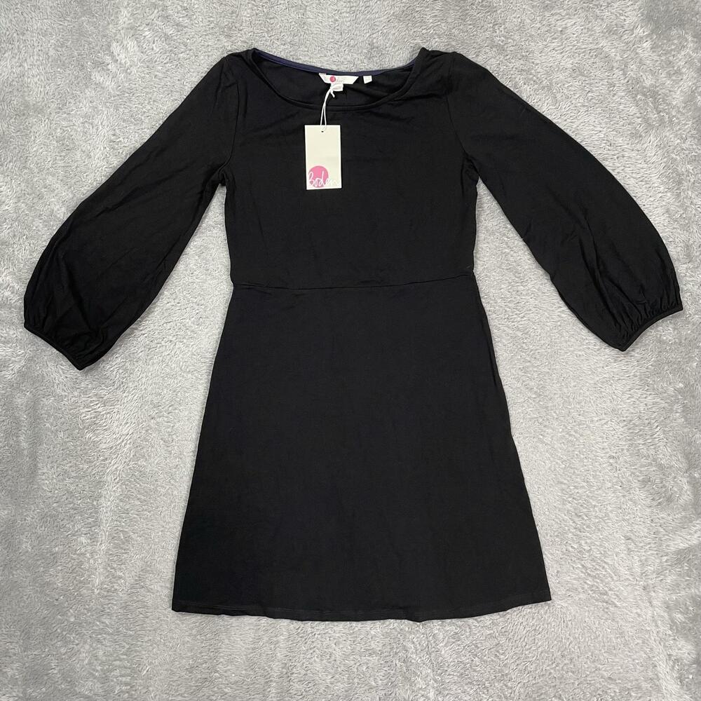 Boden Fit & Flare Dress Womens 2 Black Boat Neck 3/4 Sleeve Jersey NWT